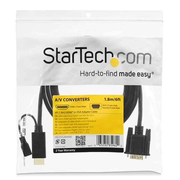 StarTech HDMI to VGA Cable - 10 ft / 3m - 1080p - 1920 x 1200 - Active HDMI Cable - Monitor Cable - Computer Cable (HD2VGAMM10) - Video Converter - Black - HD2VGAMM10