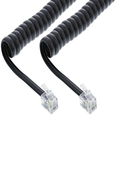Cordon spiralé en ligne RJ10 mâle/mâle assigné directement - noir - jusqu'à 2 m