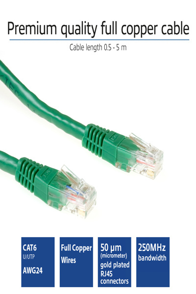 ACT Green 15 meter U/UTP CAT6 patch cable with RJ45 connectors - 15 m - Cat6 - Green