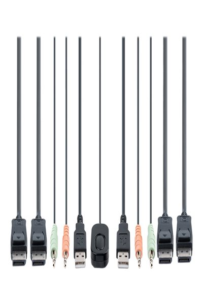 StarTech.com 2-portars DisplayPort-kabel KVM-switch för dubbla skärmar, 4K 60Hz, kompakt KVM med 1,5 m integrerade USB-A/DisplayPort/ljudkablar, bussdriven - C2-DD46-UA2-CBL-KVM