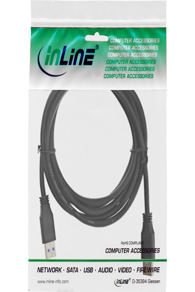 Câble USB 3.2 Gen.1 InLine Type A mâle / A mâle - noir - 0,3 m