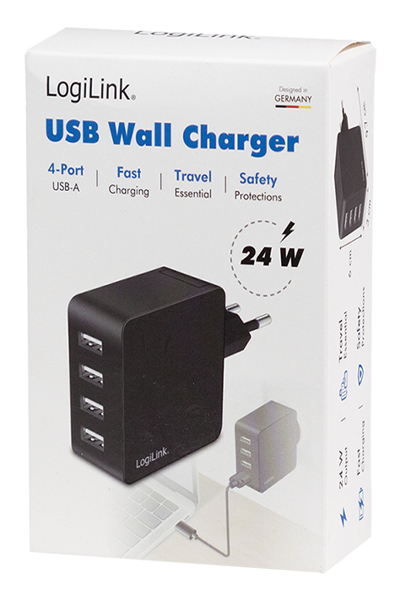 LogiLink PA0336 - USB-Ladegeraet 24 W 4x USB-A schwarz