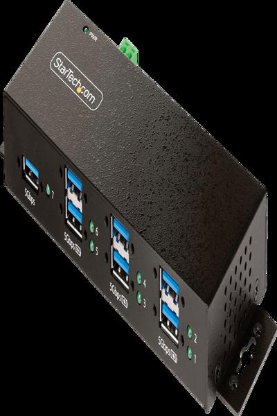 StarTech.com 7-Port Managed USB Hub with 7x USB-A, Heavy Duty with Metal Industrial Housing, ESD & Surge Protection, Wall/Desk/Din-Rail Mountable, USB 3.0/3.1/3.2 Gen 1 5Gbps - 5G7AINDRM-USB-A-HUB
