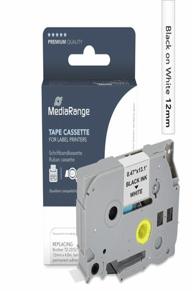 MediaRange 12 mm svart/vit tejp - MRBTZ231S