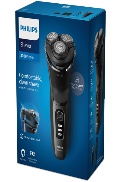 Philips Shaver 3000 Series S3244/12 Wet & Dry Electric Shaver - Rotation shaver - Black - PowerCut blade system - SH30 - 2 year(s) - Battery