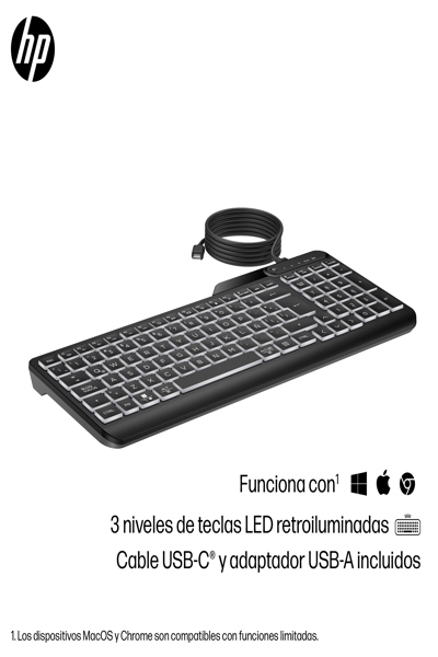 HP 405 Multi-Device Backlit Wired Keyboard: USB-C - 7N7C1AA
