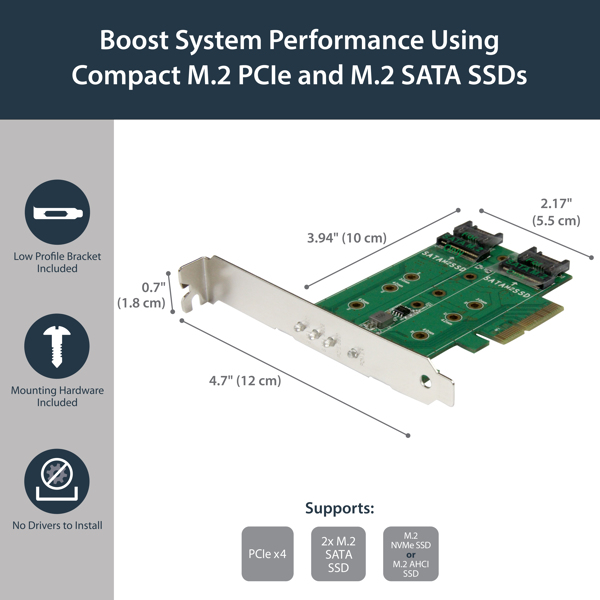 StarTech 3PT M.2 SSD Adapter Card - 1x PCIe (NVMe) 2x SATA M.2 PCIe 3.0 - Interface adapter - M.2 (M.2) - M.2 Card / SATA 6Gb/s - 6GBps - PCIe 3.0 (PEXM2SAT32N1) - PEXM2SAT32N1