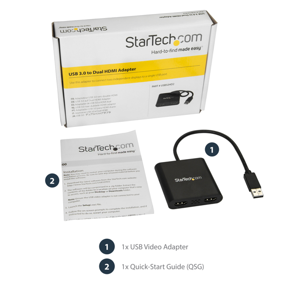 StarTech USB to Dual HDMI Adapter 4K External - USB32HD2