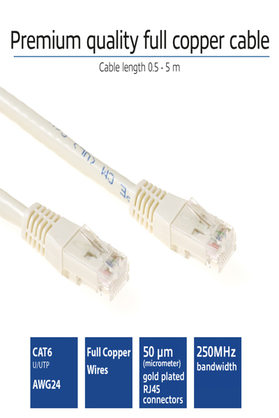 ACT Ivory 0.5 meter U/UTP CAT6 patch cable with RJ45 connectors - 0.5 m - Cat6 - Ivory