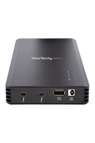 StarTech.com 4 Bay Thunderbolt 3 NVMe Enclosure, For M.2 NVMe Solid State Drives, 1x DisplayPort Video & 2x TB3 Downstream Ports, Up to 40Gbps, 72W Power Supply - M2E4BTB3