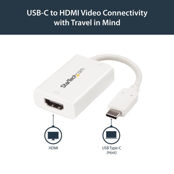 USB C to HDMI 2.0 Adapter Power Delivery, 4K 60Hz USB Type-C to HDMI Display/Monitor Video Converter, 60W PD Pass-Through Charging Port, Thunderbolt 3 Compatible, White - USB-C Display Adapter (CDP2HDUCPW) Ekstern videoadapter - CDP2HDUCPW