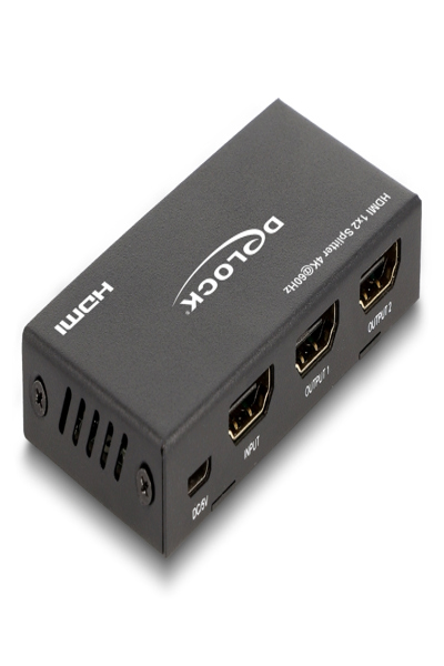 Delock HDMI Splitter 1 x HDMI in till 2 x HDMI ut 4K 60 Hz med downscaler - 18651