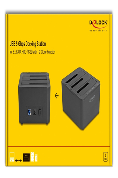Delock USB Dockingstation fÃƒÂ¼r 3 x SATA HDD SSD mit 1 2 Klon Funktion - 64332