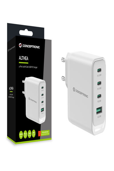 Conceptronic LadegerÃƒÂ¤t 4Port 100W 3xUSB-C 1xUSB-A weiÃƒÅ¸ - ALTHEA22W100