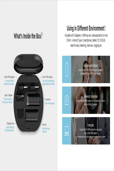 BOYA BY-WM3U - Mobile phone/smartphone microphone - -42 dB - 20 - 20000 Hz - 16 bit - 75 dB - Wireless