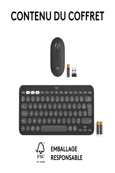 Logitech 920-012209 - Wireless - RF Wireless + Bluetooth - Scissor key switch - AZERTY - Graphite - Mouse included - 920-012209