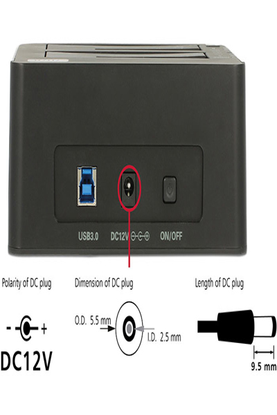 Delock Dubbel dockningsstation SATA HDD > USB 3.0 med klonfunktion - 62661