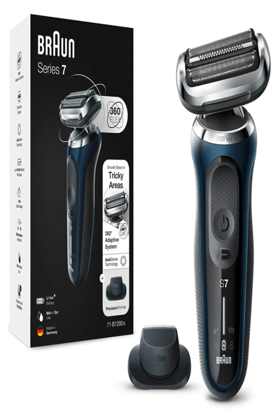 Braun Series 7 71-B1200s, Foil shaver, Blue, 360° Flex, Stainless steel, Buttons, LED - 433781
