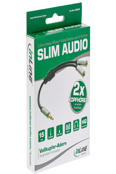 Câble audio fin en Y InLine Basic 3,5 mm M / 2x F - 0,15 m