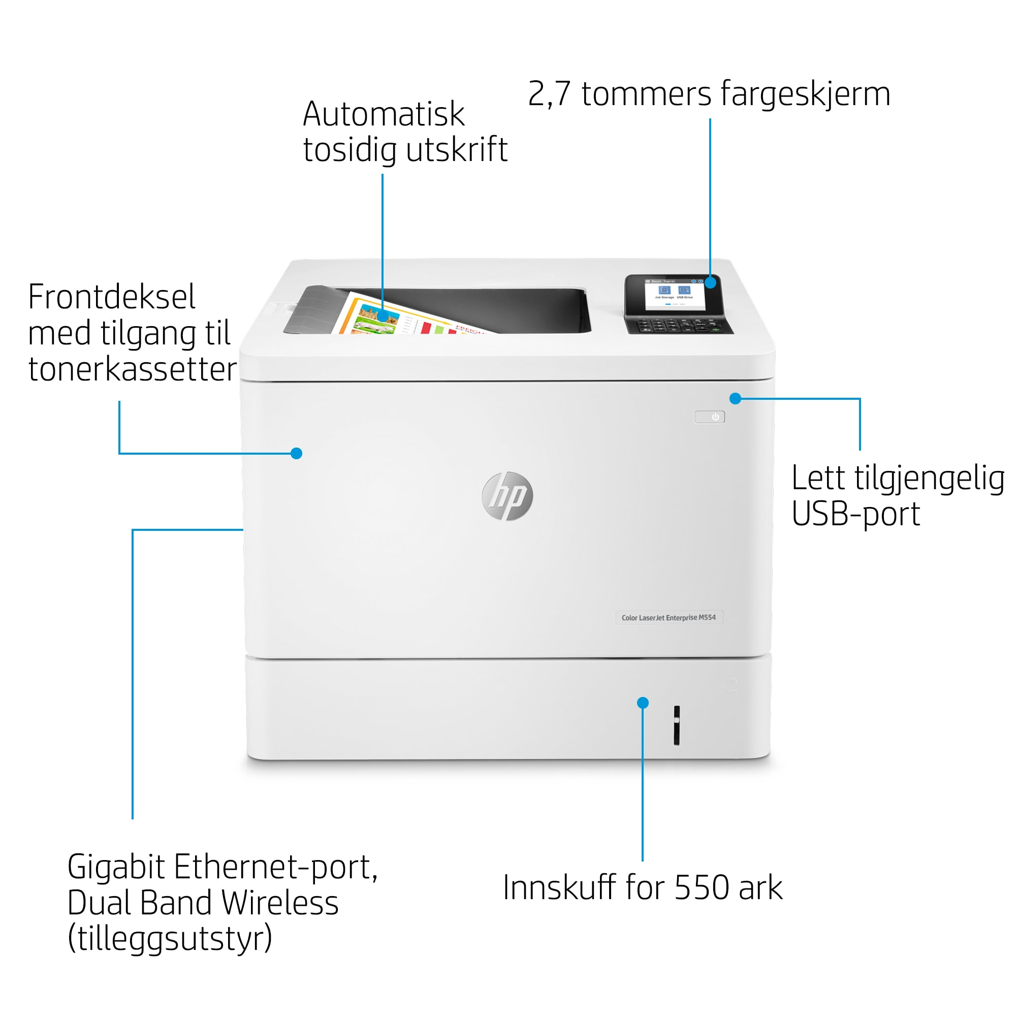 HP Color LaserJet Enterprise M554dn Printer - 7ZU81A
