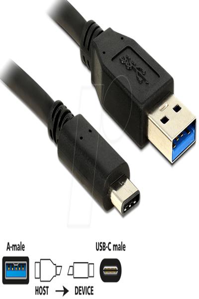 Delock USB cable - 24 pin USB-C (M) to USB Type A (M) - 83870