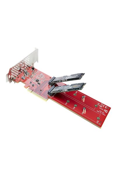 StarTech.com Dubbelt M.2 PCIe SSD-adapterkort, x8/x16 Dubbel NVMe eller AHCI M.2 SSD till PCI Express 4.0, Upp till 7,8 GBps/enhet, För 2242/2260/2280/22110 mm PCIe M-Key M2 SSD-diskar, Bifurcation krävs - DUAL-M2-PCIE-CARD-B