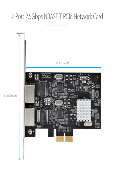 StarTech.com 2-portars 2,5 Gbps NBASE-T PCIe-nätverkskort, Intel I225-V, nätverkskort med dubbla portar för datorer, nätverkskort för flera gigabit-enheter, PCI Express-server-LAN-kort, stationärt Ethernet-gränssnitt - PR22GI-NETWORK-CARD