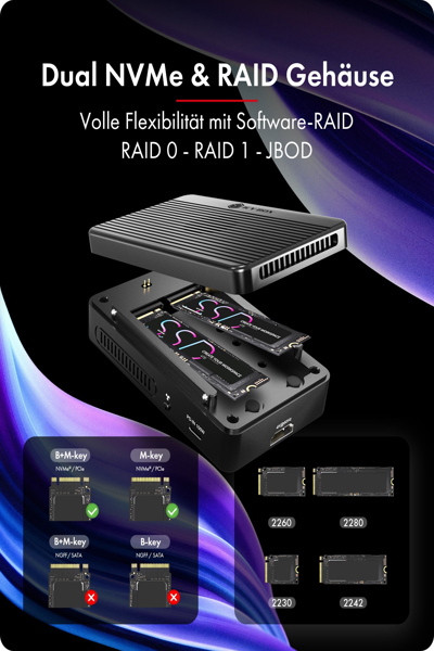ICY BOX Raid & Docking station Heart Raid 2818 2x M.2 NVMe SSD - IB-RD2818DK-40G