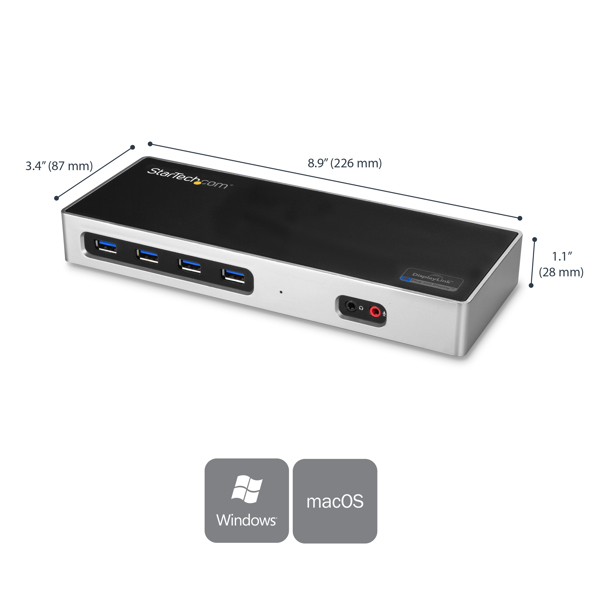 StarTech Dual-4K Docking Station with 6 x USB 3.0 Ports - Wired - USB 3.2 Gen 1 (3.1 Gen 1) Type-C - 3.5 mm - 10,100,1000 Mbit/s - IEEE 802.3,IEEE 802.3ab,IEEE 802.3u - Black - Silver - DK30A2DH