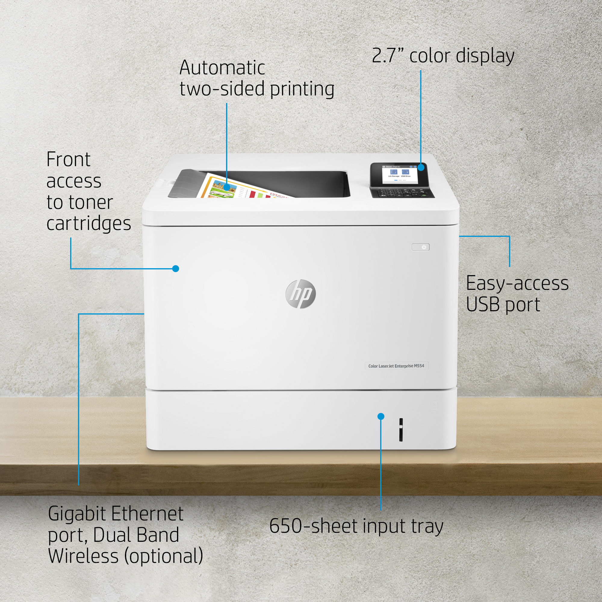 HP Color LaserJet Enterprise M554dn Printer - 7ZU81A