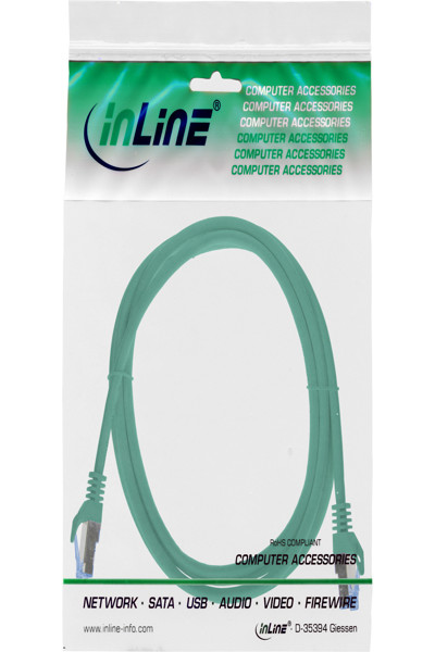 INLINE PATCH CABLE CAT.6A S/FTP TPE LSZH GREEN 0.5M