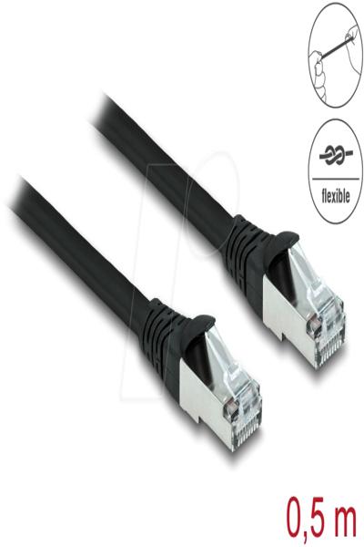 Delock RJ45 Network Cable Cat.6A S/FTP PUR Outdoor 0.5 m black - 0.5 m - Cat6a - S/FTP (S-STP) - RJ-45 - RJ-45 - Black - 80133