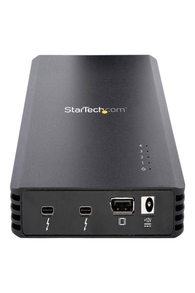 StarTech.com 4 Bay Thunderbolt 3 NVMe Enclosure, For M.2 NVMe Solid State Drives, 1x DisplayPort Video & 2x TB3 Downstream Ports, Up to 40Gbps, 72W Power Supply - M2E4BTB3