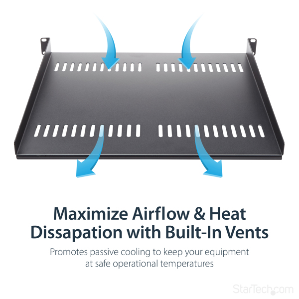 StarTech Vented 1U Rack Shelf - 16 in. Deep - Rack - Shelf - Black - 1U - 40.6 cm (16") - CABSHELF116V