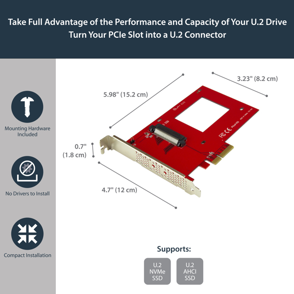 StarTech U.2 TO PCIE ADAPTER FOR 2.5 U.2 NVME SSD - SFF-8639 - X4 PCI EXPRESS 3.0 - INTERFACE ADAPTER - ULTRA M.2 CARD - PCIE 3.0 X4 - PEX4SFF8639