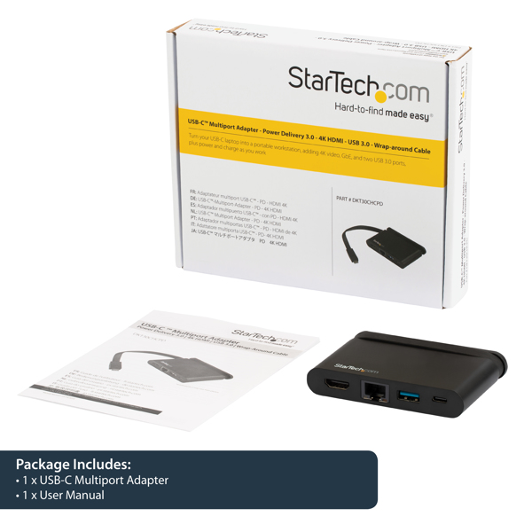StarTech USB C Multiport Adapter with HDMI - 4K - Mac / Windows - 1xA + 1xC - 100W PD 3.0 - GbE - Docking station - USB-C - DKT30CHCPD