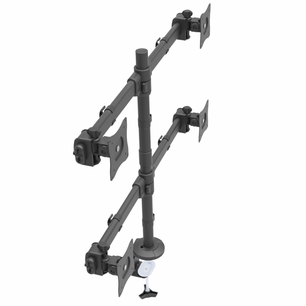 Desk Mount Quad Monitor Arm - 4 VESA Displays up to 27 - Ergonomic Height Adjustable Articulating Pole Mount - Clamp/Grommet (ARMQUAD) Robust steel Skrivebordsmontering 13-27 4 sizes - ARMQUAD