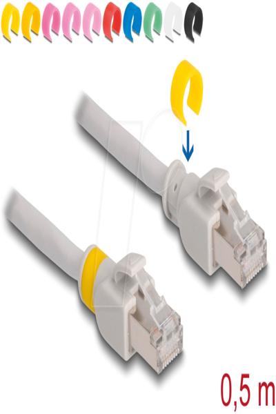 Delock Network cable RJ45 Cat.6A S/FTP with colored clips 0.5 m - 0.5 m - Cat6a - S/FTP (S-STP) - RJ-45 - RJ-45 - Grey - 80117