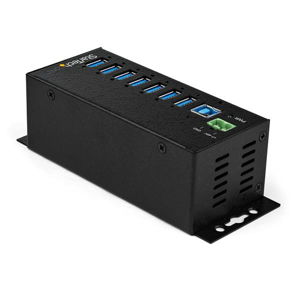 StarTech HB30A7AME USB 3.0 Hub (7-Port, Din-Rail, Industrial Application, External Power Supply, Surge Protection, ESD, 350 W, 15 kV) - Hub - 7 x USB 3.2 Gen 1 - DIN Rail Mountable, Wall Mountable - TAA Compliant - for P/N: ITB20D3250 - HB30A7AME