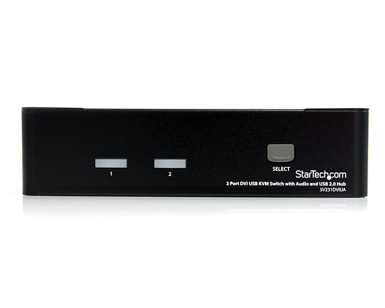 StarTech 2 Port DVI USB KVM Switch with Audio and USB 2.0 Hub - 1920 x 1200 pixels - Black - SV231DVIUA