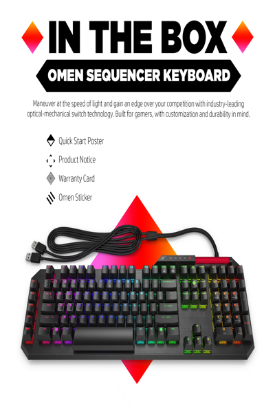 HP OMEN by Sequencer Keyboard: Full-size, Wired, Mechanical, Black - 2VN99AA