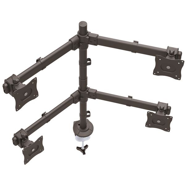 Desk Mount Quad Monitor Arm - 4 VESA Displays up to 27 - Ergonomic Height Adjustable Articulating Pole Mount - Clamp/Grommet (ARMQUAD) Robust steel Skrivebordsmontering 13-27 4 sizes - ARMQUAD