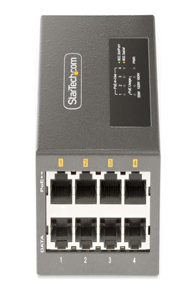 StarTech.com 4-portars Multi-Gigabit PoE++-injektor, 5/2.5G Ethernet (NBASE-T), PoE/PoE+/PoE++ (802.3af/802.3at/802.3bt), 160 watt strömförbrukning, vägg-/DIN-skenamonterbar - AS445C-POE-INJECTOR
