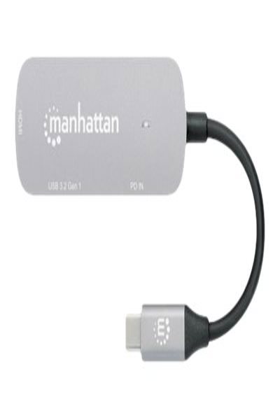Manhattan USB-C Dock/Hub - Ports (x3): HDMI - USB-A and USB-C - With Power Delivery (100W) to USB-C Port (Note add USB-C wall charger and USB-C cable needed) - All Ports can be used at the same time - Aluminium - Space Grey - Three Year Warranty - Retail Box - Wire - 130707
