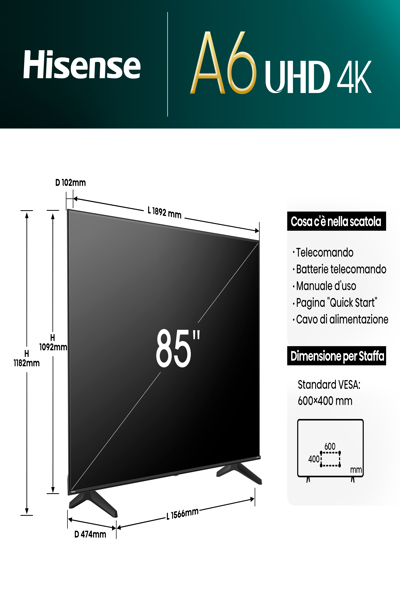 Hisense 85A6N 85 inch LED TV - 85A6N