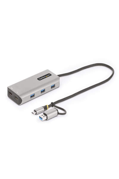 StarTech.com USB-C multiportadapter med ansluten USB-C till USB-A-dongel, dubbel HDMI (4K 30Hz/1080p 60Hz), 3x USB-A, minidockningsstation för laptop, resedockning, 40 cm kabel - 167B-USBC-MULTIPORT