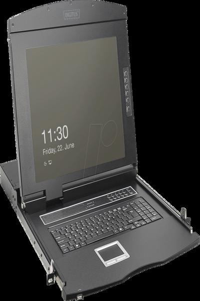 DIGITUS Modular HD LCD KVM-konsol med 19" TFT, 16-portars HDMI KVM-anslutning, pekplatta, amerikanskt tangentbordslayout - DS-72221-7US