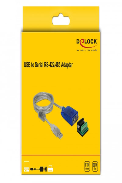 Delock Adapter USB Type-A to Serial RS-422/485 DB9 with surge protection 600 W and extended temperature range - 64055