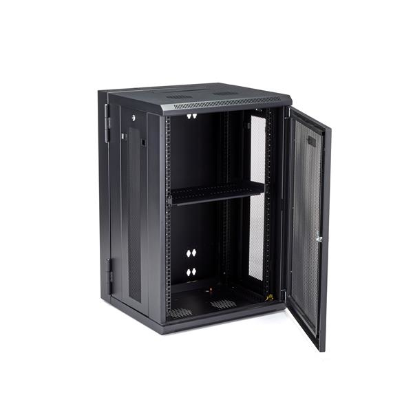 StarTech 18U Wall Mount Server Rack - up to 51cm deep - Hinged Chassis - Nätverksskåp - Server Cabinet - Rack Enclosure Cabinet - Wall Mountable - Black - 18U - RK1820WALHM