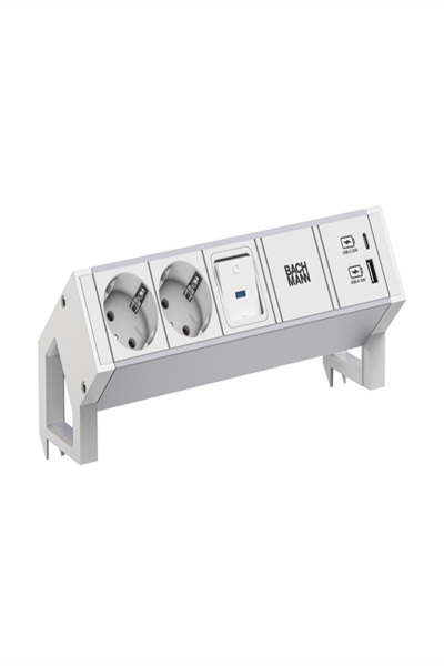 Bachmann DESK2 ALU WHITE 2xCEE7/3 1xSchalter 1xUSB A/C 22W 0.2m